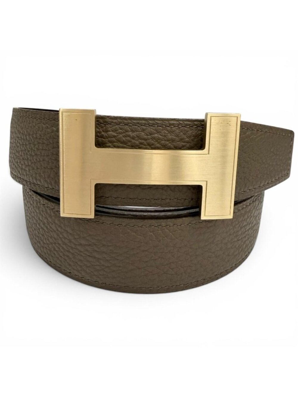 Hermes Constance Box Calf Togo Gold H Logo Buckle Reversible Belt Khaki Black